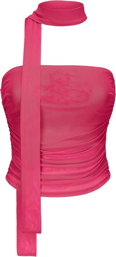 Women's Leopard Print Tube Top Cheetah Print Top Ruched Strapless Mesh Halter Tops for Women Goin... | Amazon (US)