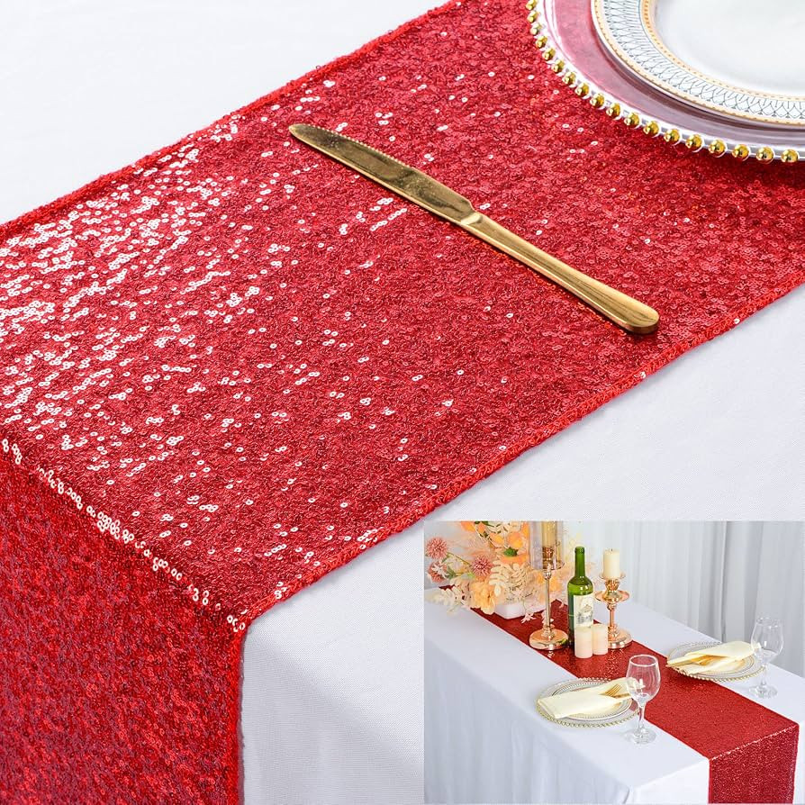 ShinyBeauty Red Table Runner 12x108-Inch Wedding Decor Sequin Table Runner Red Table Runners 108 ... | Amazon (US)
