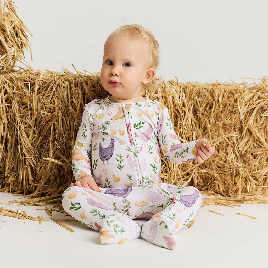 Chickens White Long Sleeve Jo Convertible One Piece | Posh Peanut® | Posh Peanut