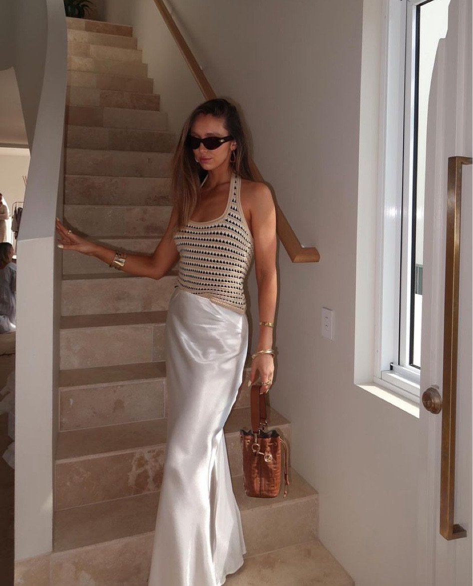 A little silky number today 🤍 Shop my exact crochet halter neck top, silk skirt, sunglasses and bag below 

#LTKstyletip #LTKaustralia #LTKFind