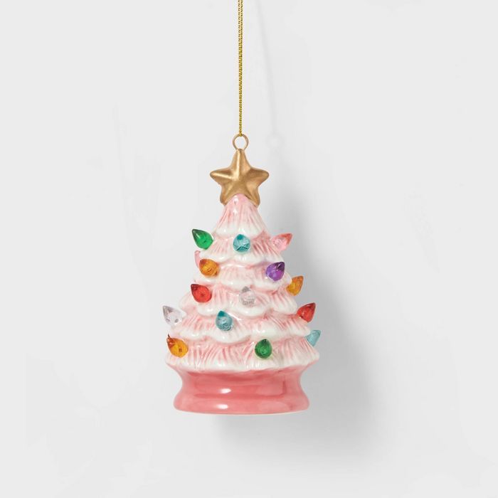 Lit Ceramic Retro Christmas Tree Christmas Tree Ornament Pink - Wondershop&#8482; | Target