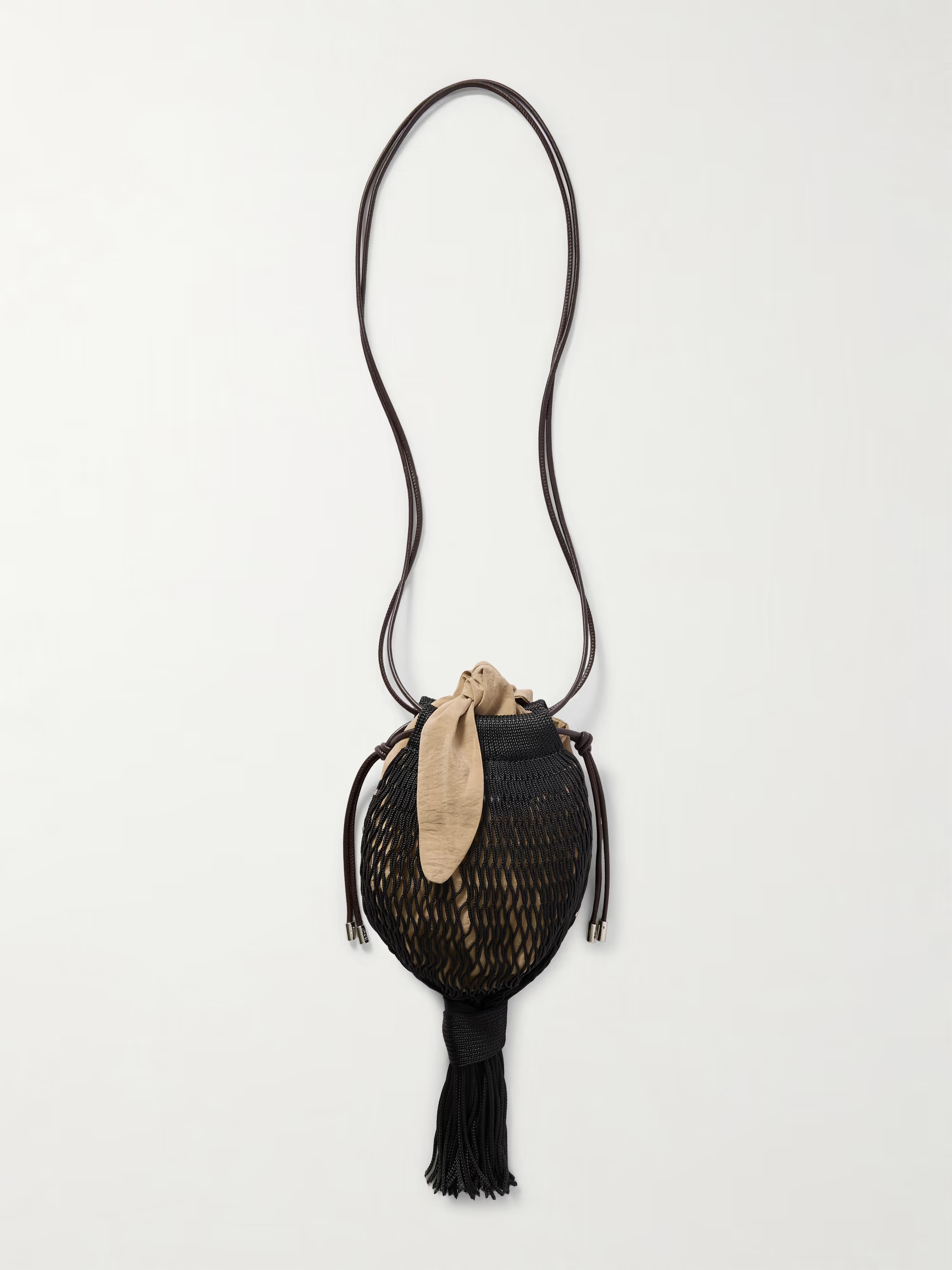 + FILT 1860 Octopus leather-trimmed tasseled macramé shoulder bag | NET-A-PORTER (UK & EU)