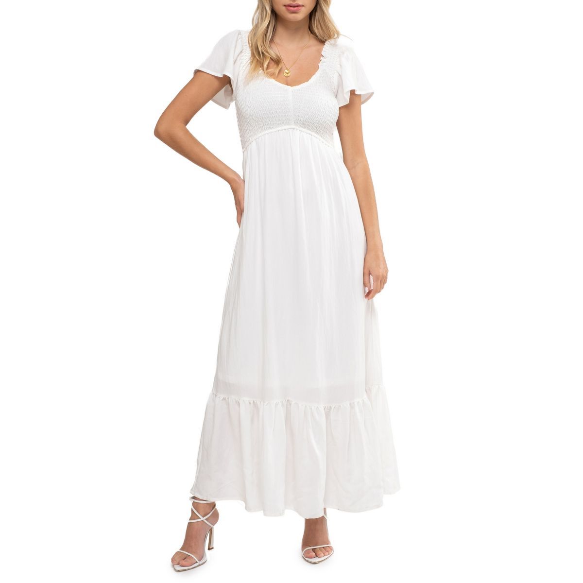 August Sky Women's Solid Smocked Empire Waist Midi Dress | Target