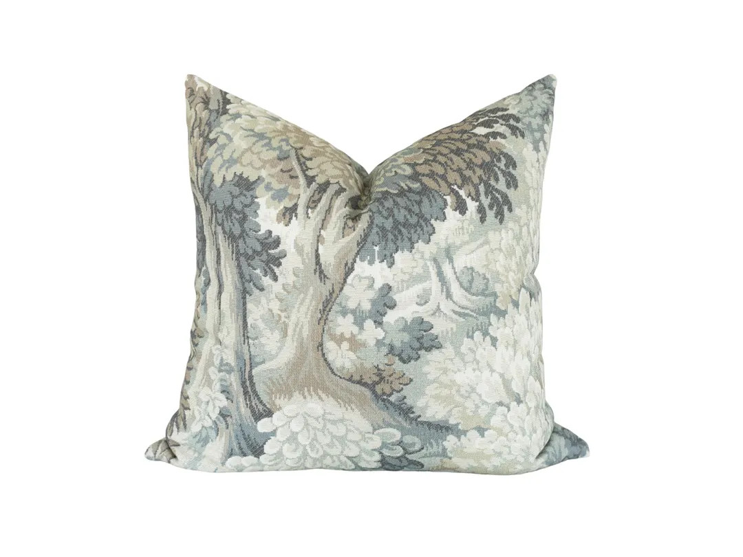 Woven Tapestry Pillow Cover: Blue Green Woodland Scene, Decorative Pillow Covers 18x18 - Etsy | Etsy (US)