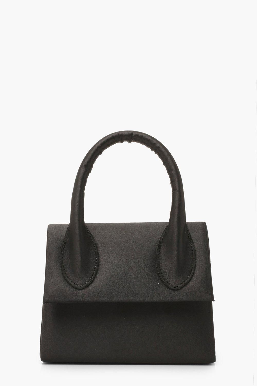 Womens Satin Structured Handle Grab Bag & Chain - Black - One Size | Boohoo.com (US & CA)