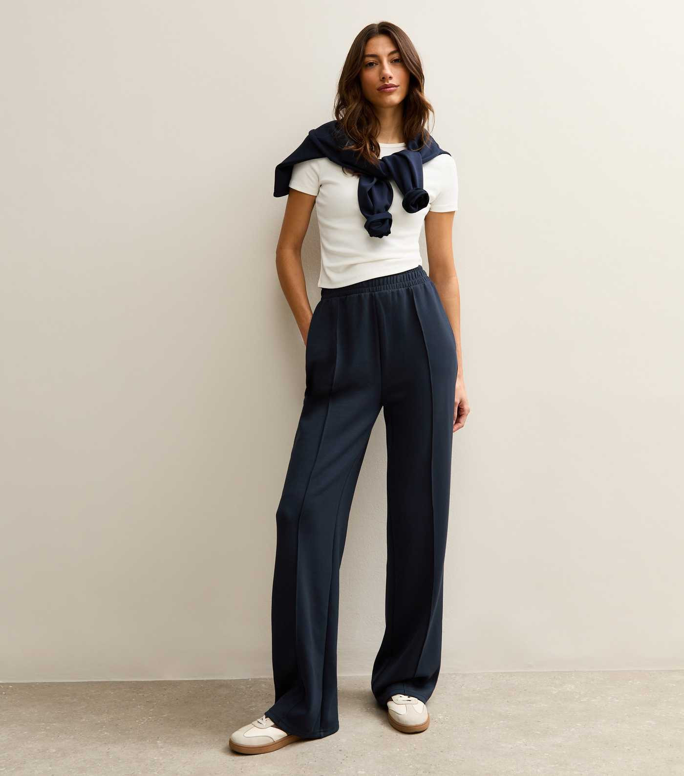 Tall Navy Premium Jersey Wide Leg Joggers | New Look | New Look (UK)