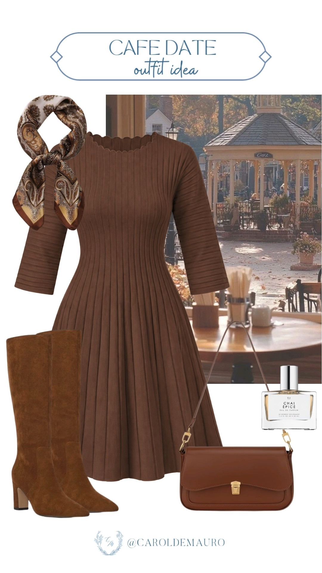 This ribbed brown dress paired with a silk scarf and suede boots is the perfect cafe date look! Warm, romantic, and so effortless.

cafe date outfit, fall date night look, brown dress outfit, silk scarf styling, suede boots fall, women's fall fashion, romantic outfit idea, autumn outfit inspo

#LTKootd #LTKSeasonal #LTKPetite
