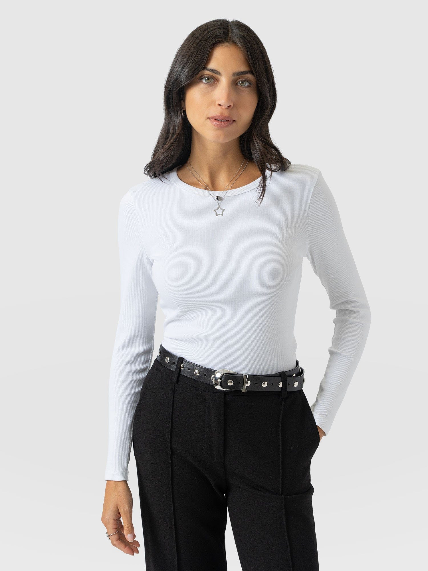 Ribbed Long Sleeve Tee - White | Saint + Sofia