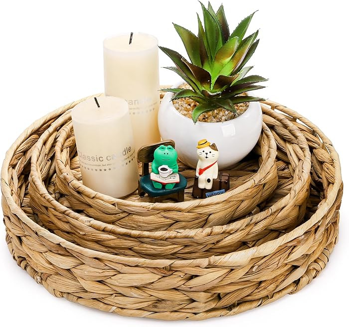 Cedilis Set of 3 Grass Round Fruit Tray, Hand Woven Coffee Table Tray, Decorative Storage Basket ... | Amazon (US)