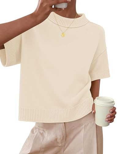 ZESICA Women's Casual Short Sleeve Sweaters 2026 Summer Oversized Crewneck Soft Knit Cropped Tops... | Amazon (US)