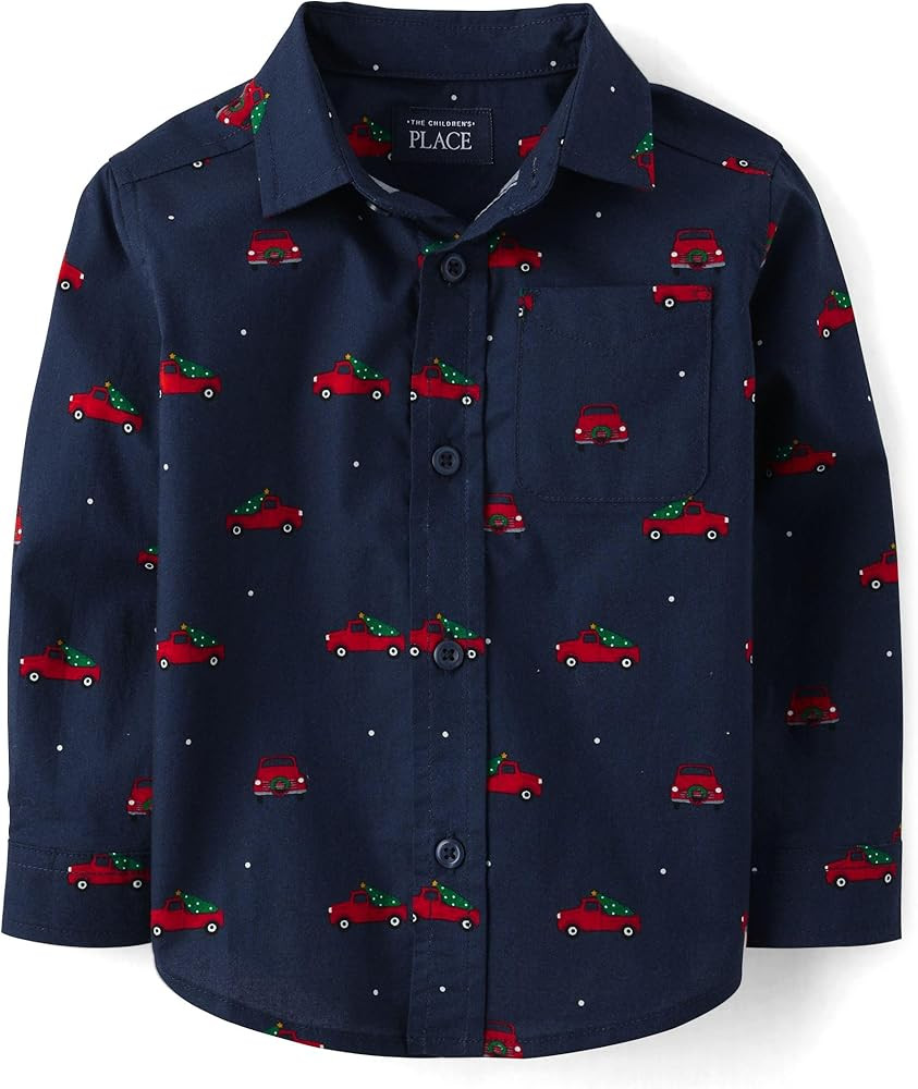 The Children's Place Boys' and Toddler Poplin Long Sleeve Button Down Shirt | Amazon (US)