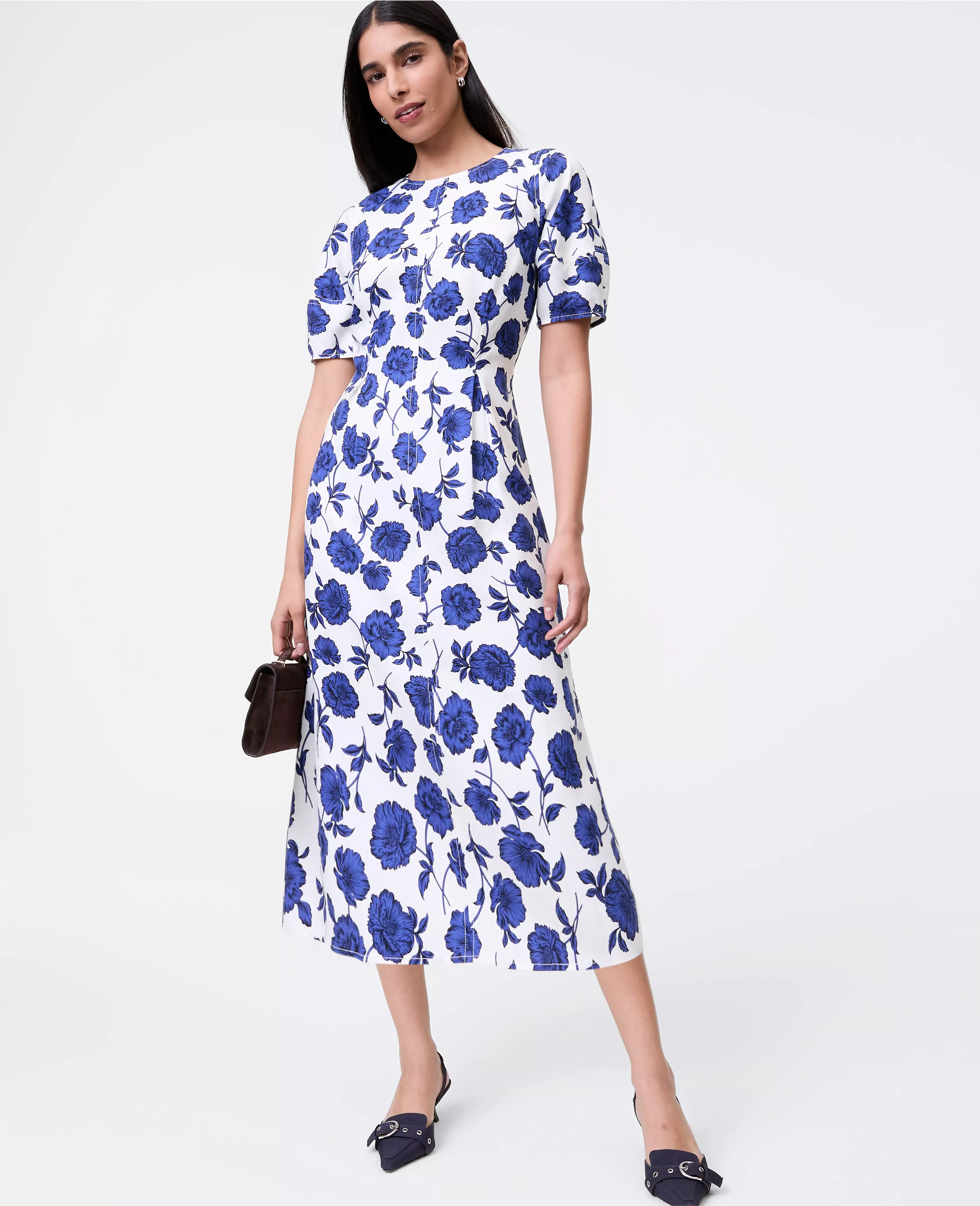 Floral Linen Blend Midi Dress | Ann Taylor
