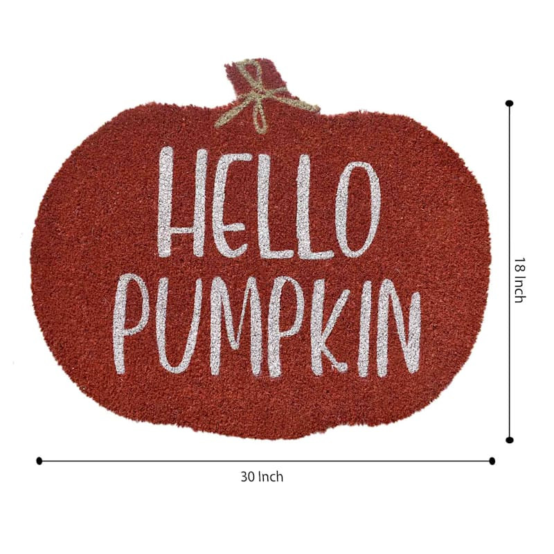 Hello Pumpkin Shaped Coir Mat, 18x30 | At Home