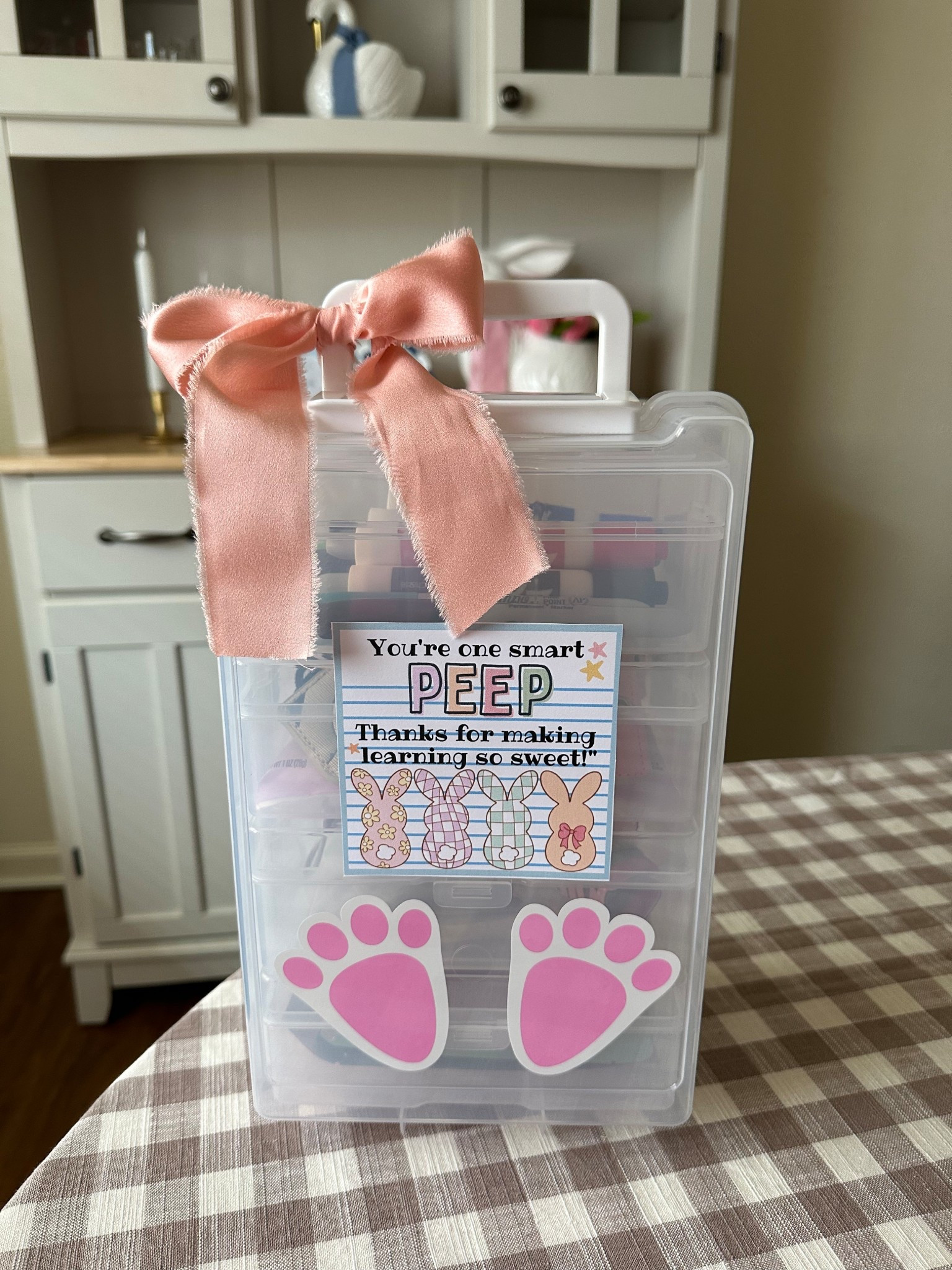 Love using an organizing container as a gift bin. Something they can use year round! Fill up with pens, markers, post it notes, etc. It’s a fun and easy way to say thanks. Use peel and stick bunny feet to add some extra magic. 

#LTKHome #LTKmomlife #LTKSeasonal