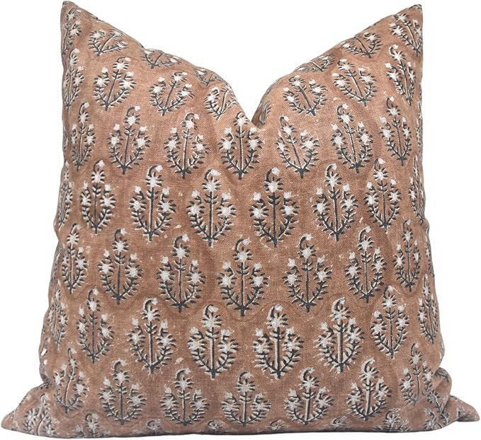 Handmade Block Print Thick Linen 18X18 Inches Vintage Pillowcase Cushion Cover with Zipper for So... | Amazon (US)