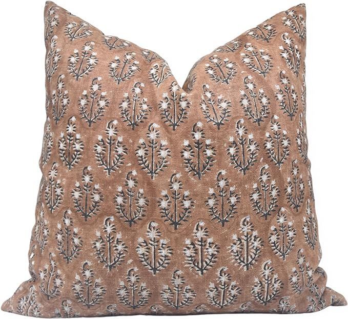 Fabritual Block Print Thick Linen 18x18 Throw Pillow Covers, Handmade Vintage Pillow Covers for S... | Amazon (US)