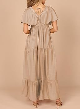 Acelitt Women Casual V Neck Short Sleeve Tiered Long Maxi Dress,S-XXL | Amazon (US)