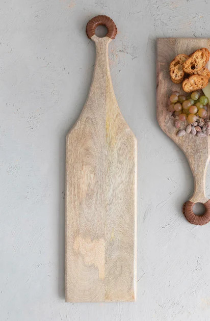 Burton Wood Board with Leather Handles, Tall | Pepper + Vetiver