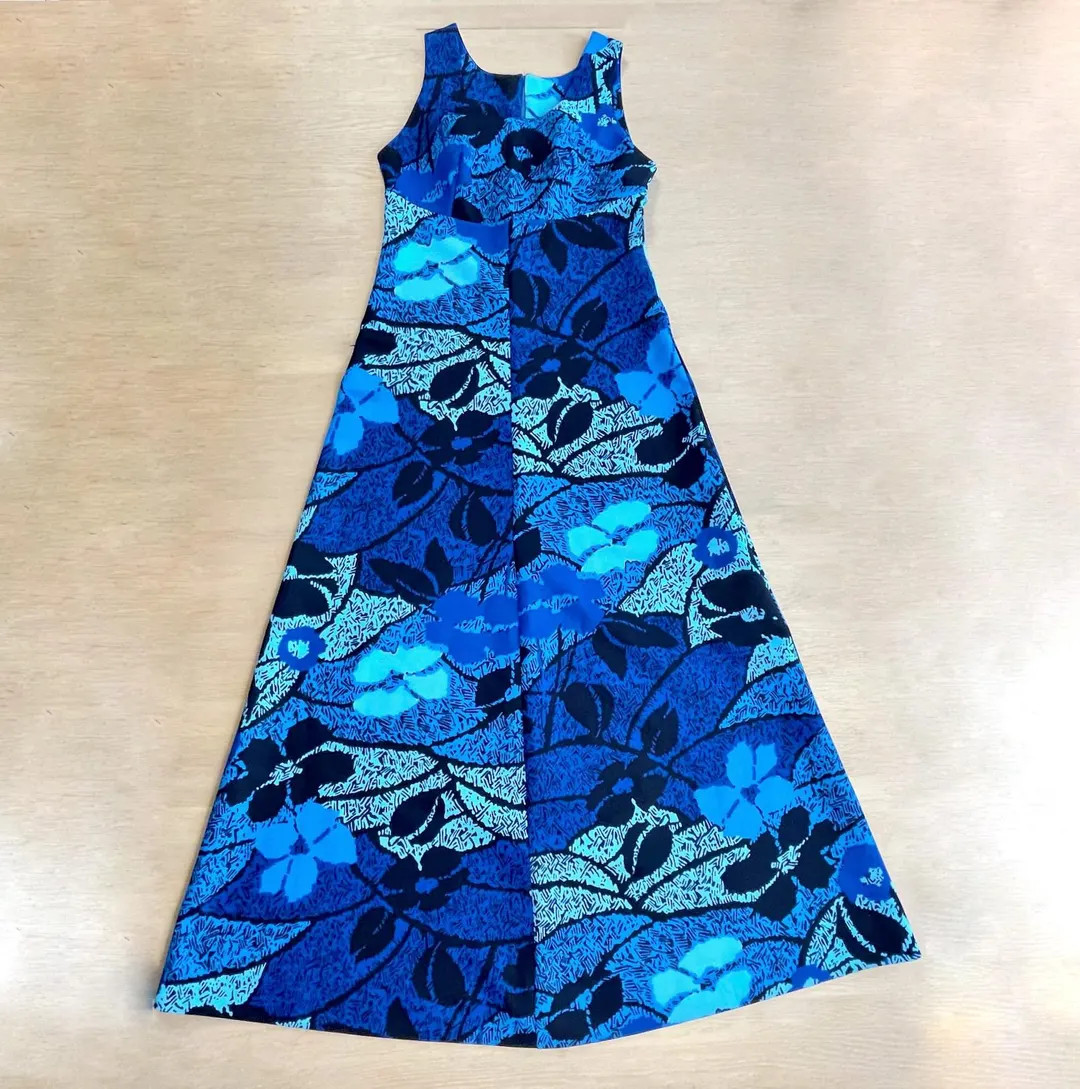Vintage 70s Blue Floral Maxi Dress, Sleeveless A-line Summer Dress, Boho Mod Party Dress, Size S/... | Etsy (US)