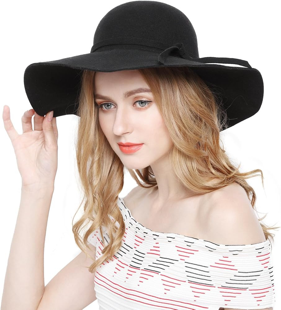Lovful Women 100% Wool Wide Brim Cloche Fedora Floppy hat Cap | Amazon (US)