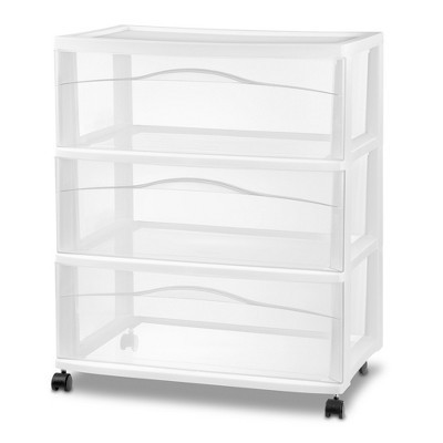 Sterilite Wide 3 Drawer Storage Cart, Plastic Rolling Organizer, White Frame | Target