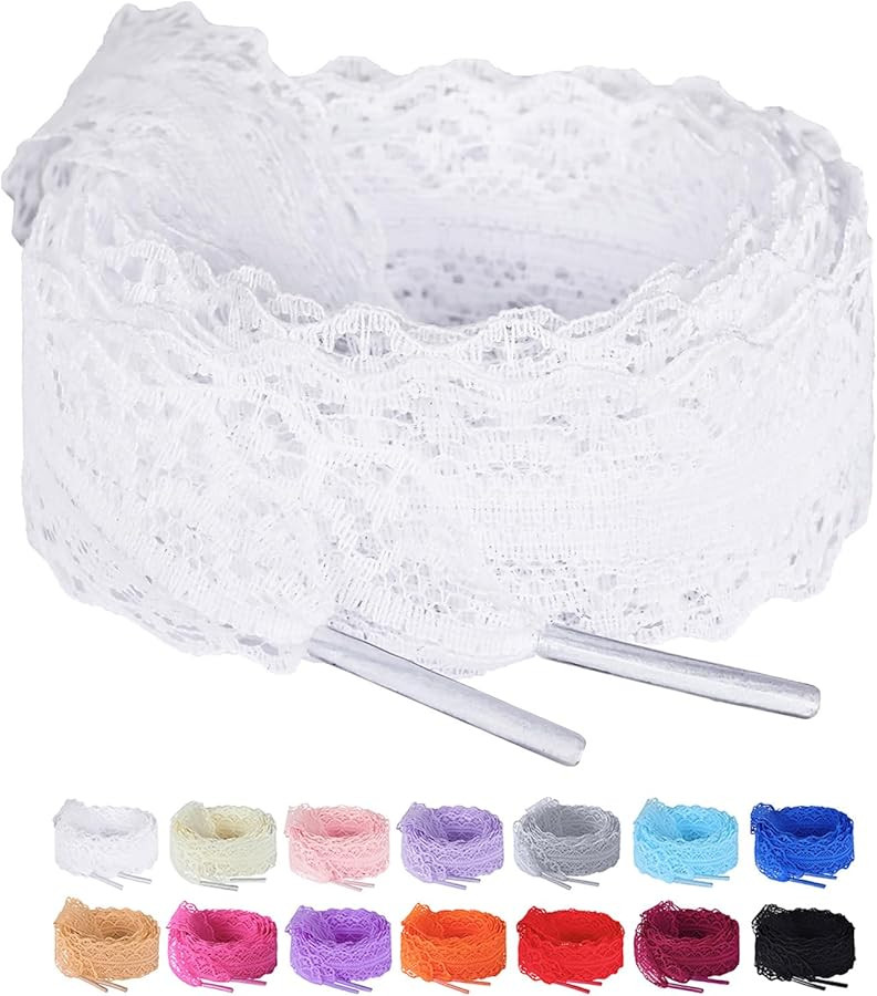 Olukssck 2 Pairs Flat Laces Shoelaces, 3CM Wide Fancy Ribbon Shoe Laces for Women | Amazon (US)