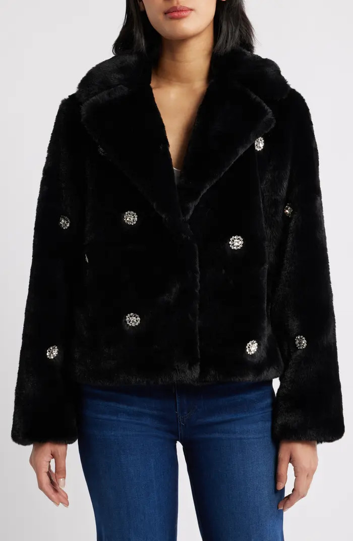 CeCe Embellished Faux Fur Coat | Nordstrom | Nordstrom