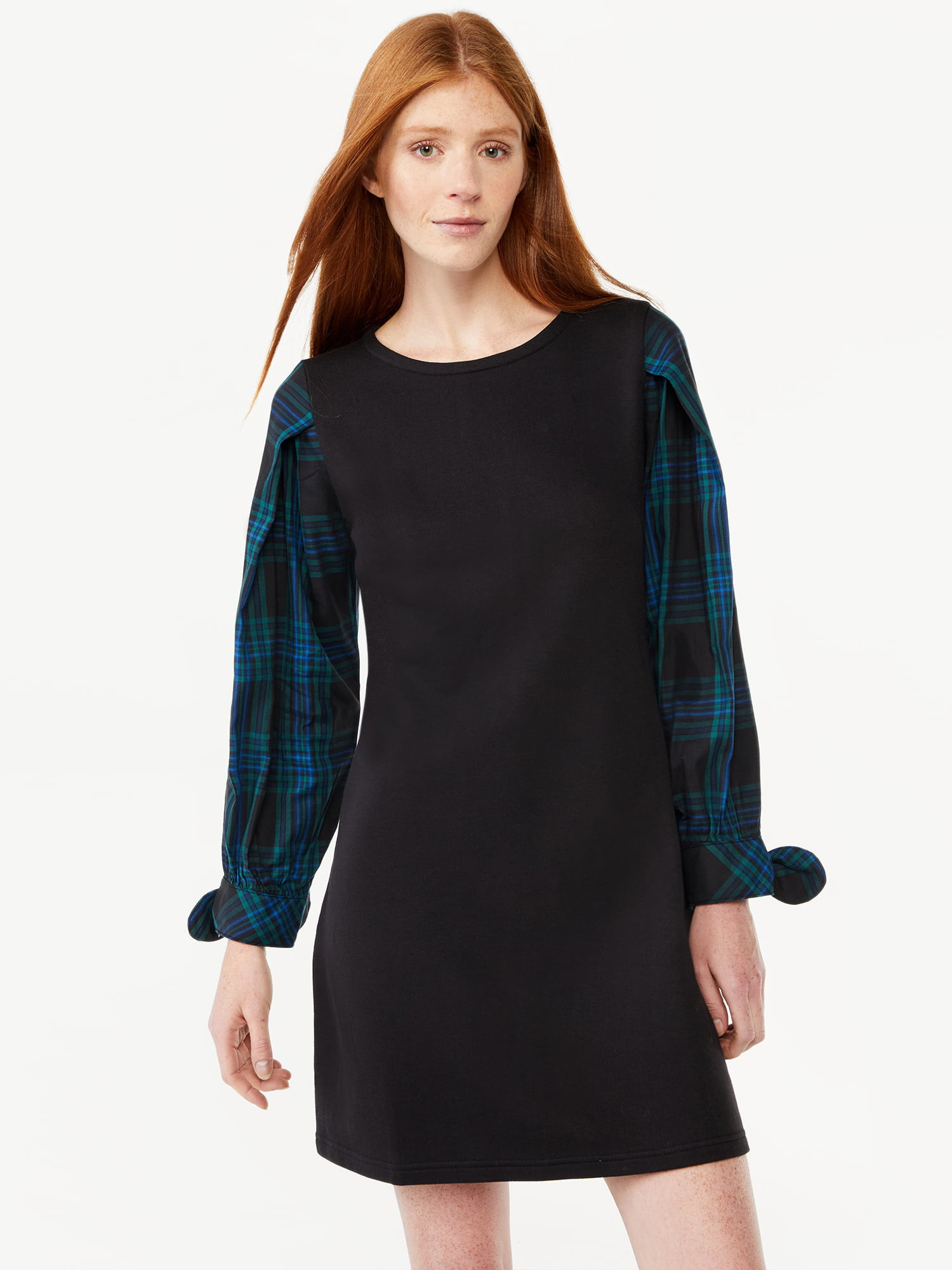 Free Assembly Women's Pleated Shoulder Mixy Mini Dress with Tie Cuffs | Walmart Fashion | Walmart (US)