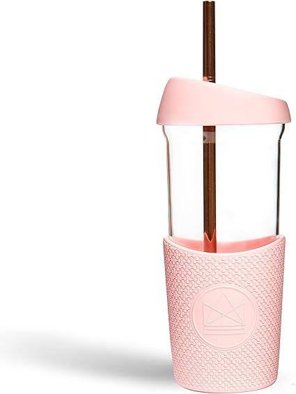 Neon Kactus - Smoothie Cup with Metal Straw, Reusable Glass Cups with 2 Silicone Seal Lids and 1 ... | Amazon (UK)