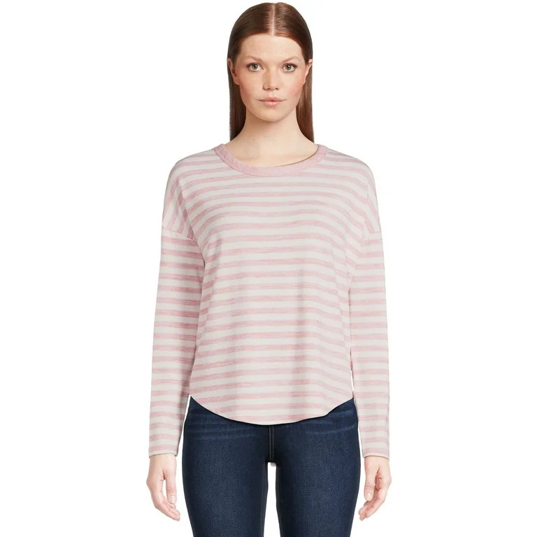 Time and Tru Women's Stripe Hacci Knit T-Shirt with Long Sleeves, Sizes S-XXXL | Walmart (US)