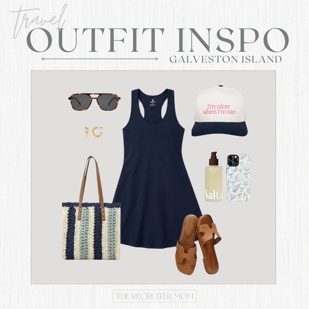 "I'm nicer when I'm tan" energy😂☀️ This navy athletic dress is the easiest travel-day uniform — comfy enough for the drive, cute enough for lunch on the island. Toss it in a striped tote and go 🐚

#LTKSeasonal #LTKOver40 #LTKTravel