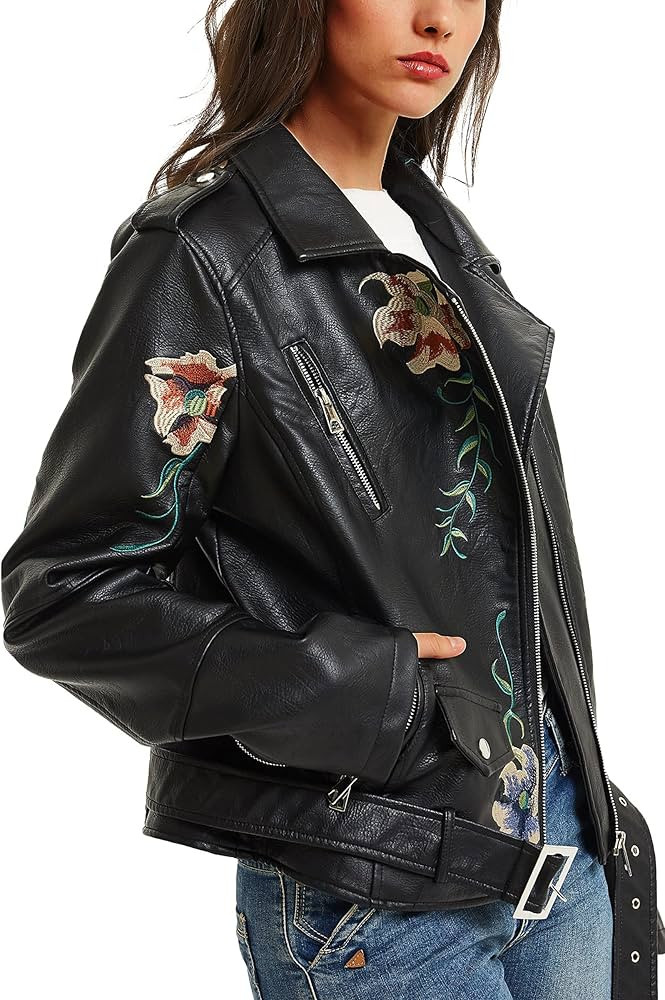 Geschallino Women Faux Leather Casual Short Jacket, Trendy Moto Biker Coat with Zipper Pockets fo... | Amazon (US)