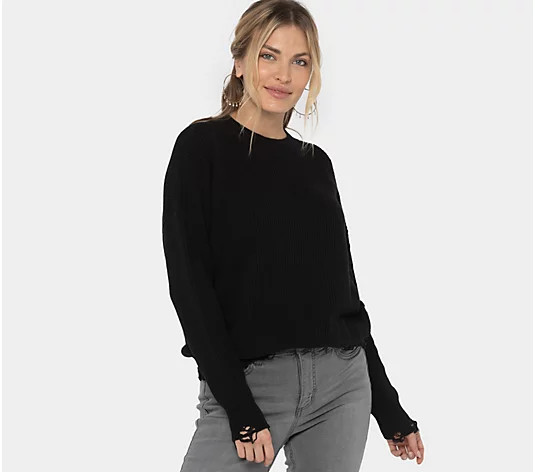 Peace Love World Destructed Affirmation Sweater - QVC.com | QVC