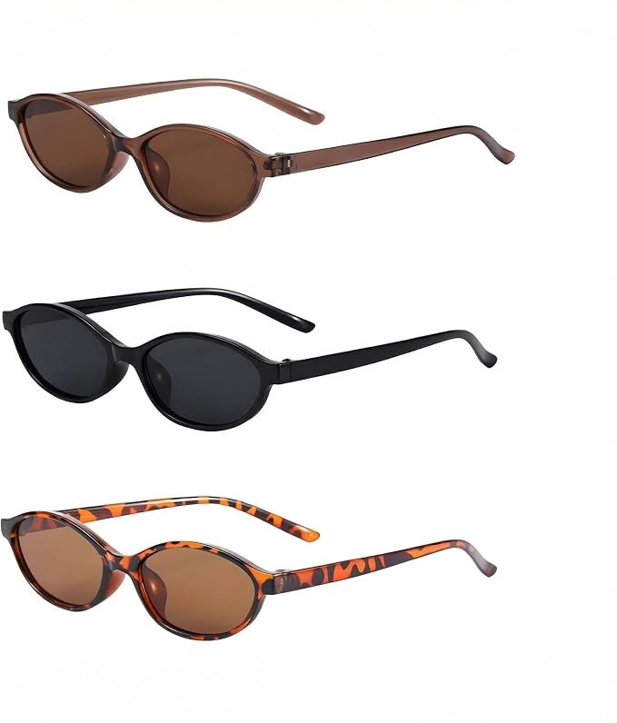 3 Pack Retro Oval Cat Eye Sunglasses for Women, Vintage 90s Trendy Narrow Frame Sun Glasses, UV40... | Amazon (UK)