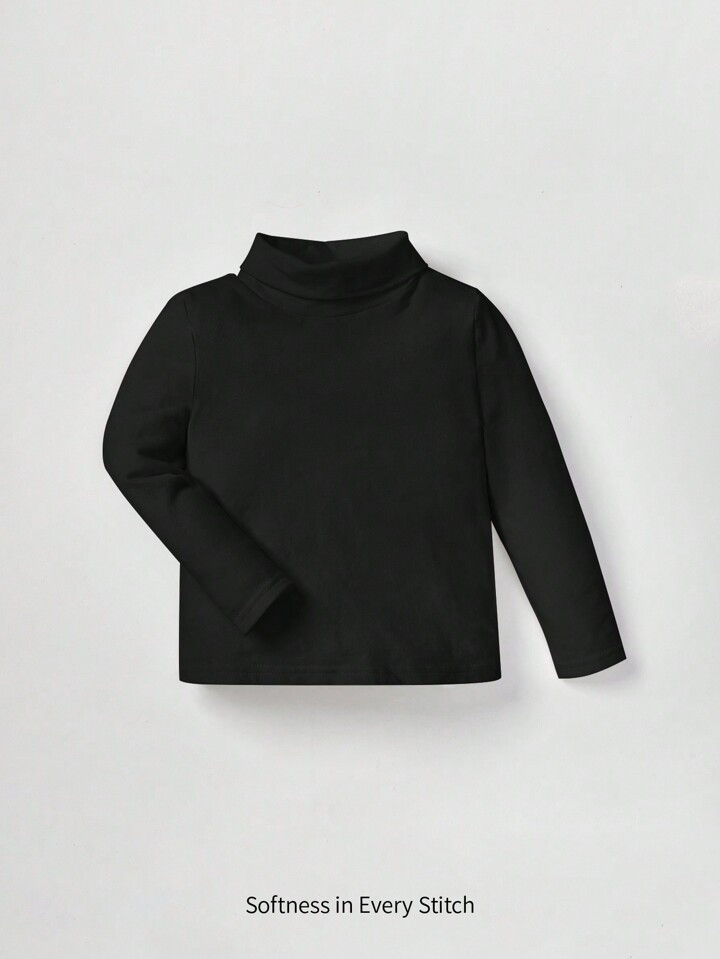 Cozy Cub Black Long Sleeve Basic Casual Baby Girl Solid Mock Neck T-Shirt | SHEIN