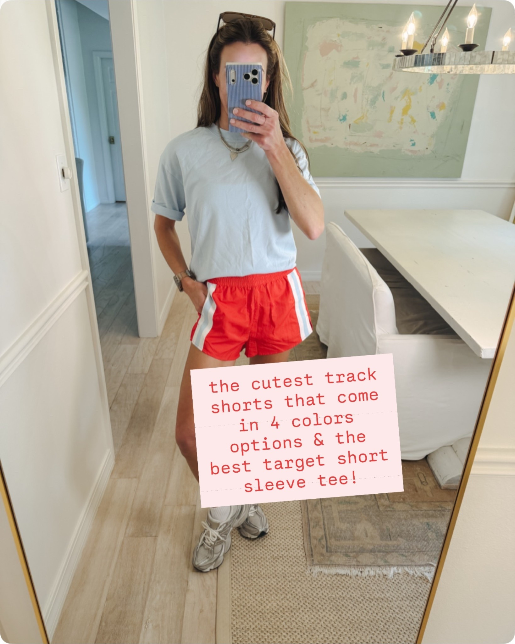 My favorite Target short sleeve tee. Comes in this blue color and white. Runs tts. Wearing size XS. Love these track shorts. They are mid rise. Run tts. Wearing size XS. Have built in briefs 

#LTKmomlife #LTKgrwm #LTKootd