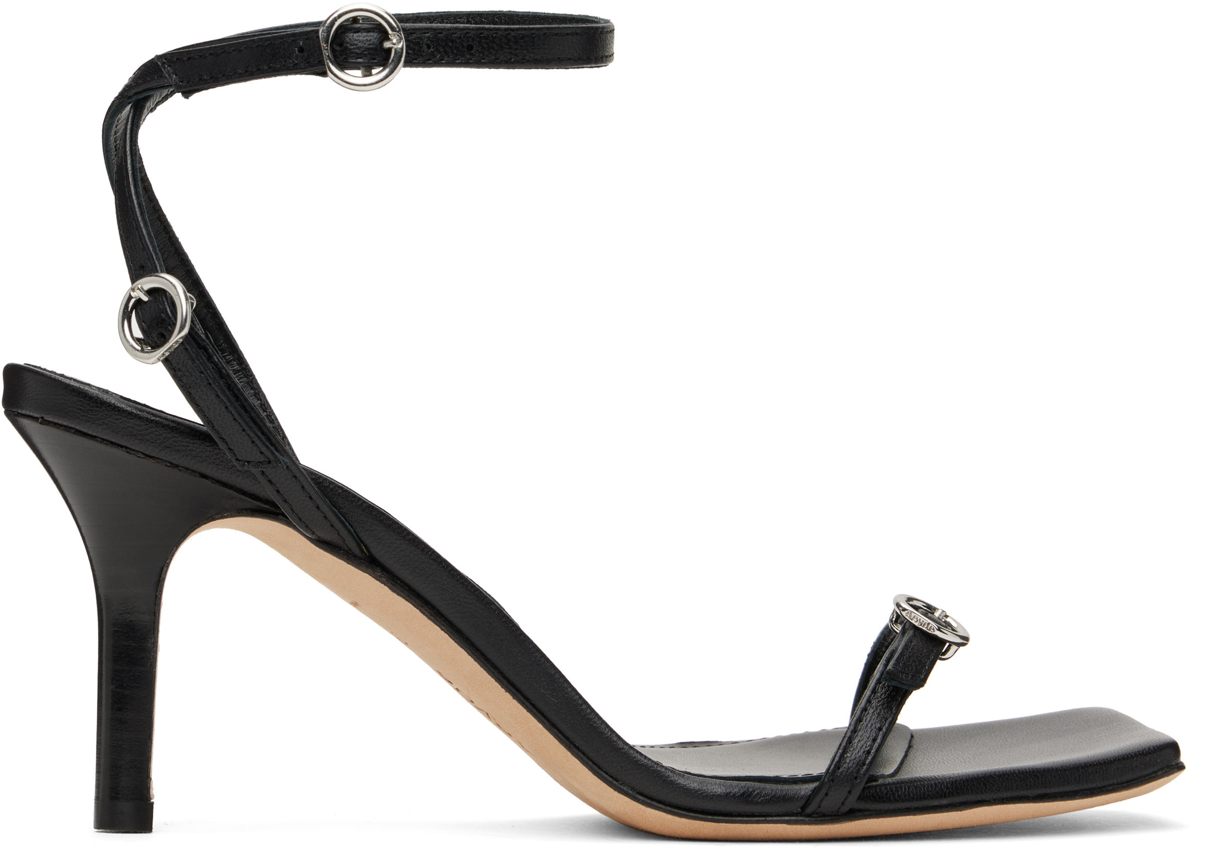 Aeyde Black Hallie Leather Stiletto Heeled Sandals | SSENSE