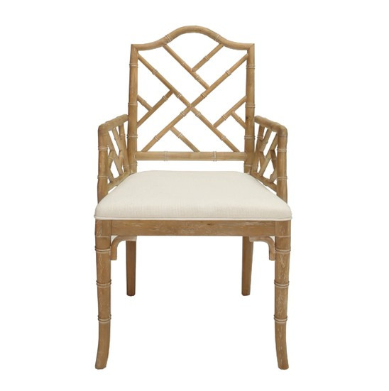 Chippendale Style Bamboo Dining Armchair in Cerused Oak – BURKE DECOR | Burke Decor
