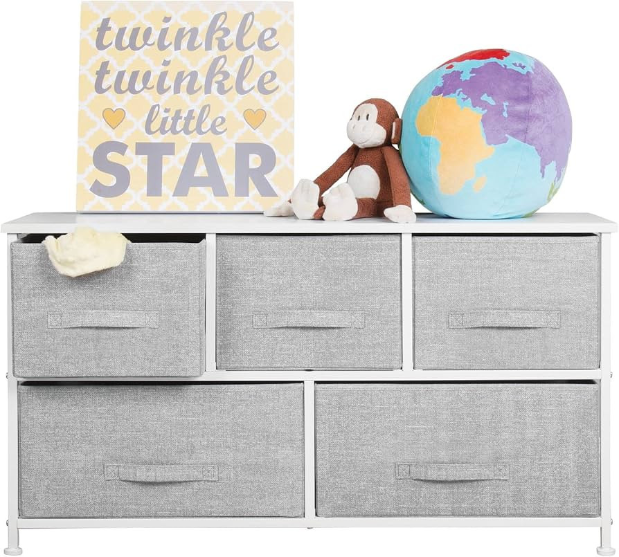 mDesign 21.65" High Steel Frame/Wood Top Storage Dresser Furniture with 5 Fabric Drawers, Wide Bu... | Amazon (US)