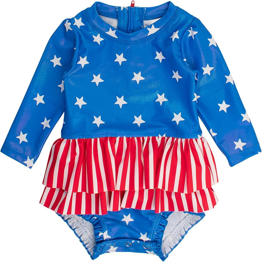 RuffleButts Baby Girls UPF 50+ Sun Protection Tulle Skirted Long Sleeve One Piece Rash Guard Swim... | Amazon (US)