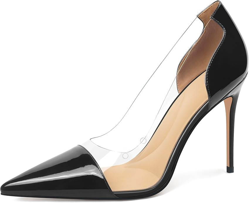 XINIUNIU Clear Heels for Women Transparent Pointed Toe Stiletto Pumps Slip On Closed Toe 4 Inch B... | Amazon (US)
