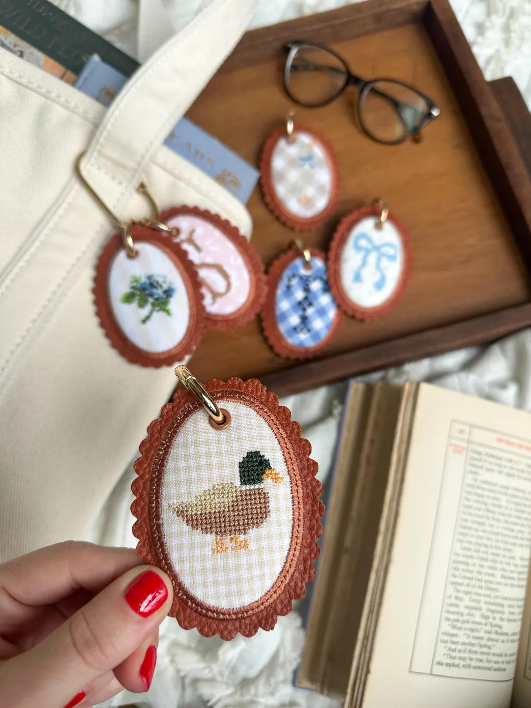custom bag tag | cross stitch needlepoint style machine embroidered monogram bag charm | scallop ... | Etsy (US)