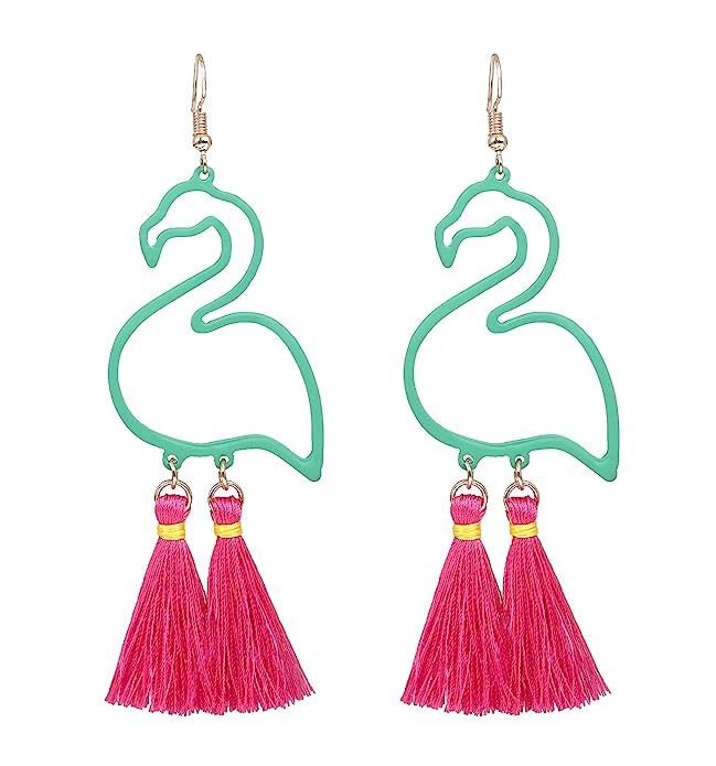 HSWE Tassel Earrings Flamingo Dangle Earrings for Women Short Fringe Drop Earrings Fashion Bohemi... | Amazon (US)