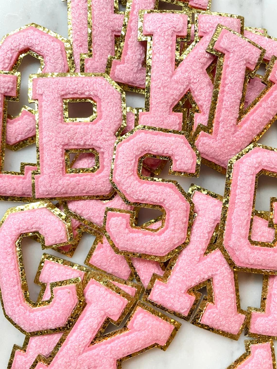 2.5inch Stoney Clover Pink Chenille Glitter Iron on Letter - Etsy | Etsy (US)