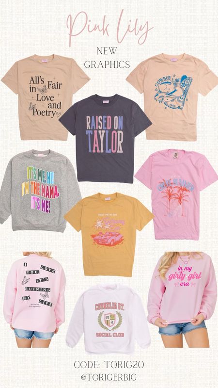 Loving all of these concert graphics! Perfect for your next concert or for every day casual wear. #PinkLily #ConcertGraphic

Use my code TORIG20 for discount 

#LTKsalealert #LTKfindsunder50 #LTKstyletip