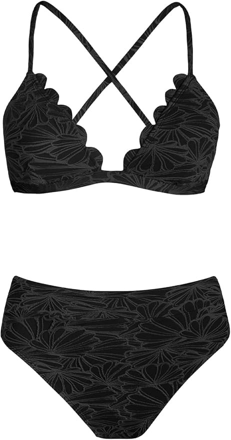 CUPSHE Bikini Set for Women Bathing Suit High Waisted Scalloped V Neck Two Pieces Swimsuit | Amazon (US)