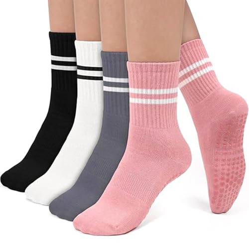 Pilates Socks with Grips for Women, Non-Slip Yoga Athletic Socks for Barre Ballet Barefoot Workout Hospital, 4 Pairs,S-M | Amazon (US)
