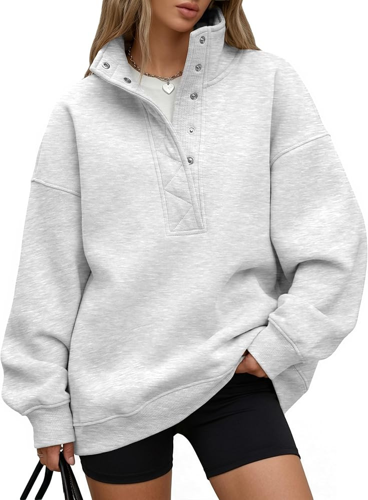 Trendy Queen Womens Oversized Sweatshirts with Snap Button Henley Collar | Amazon (US)