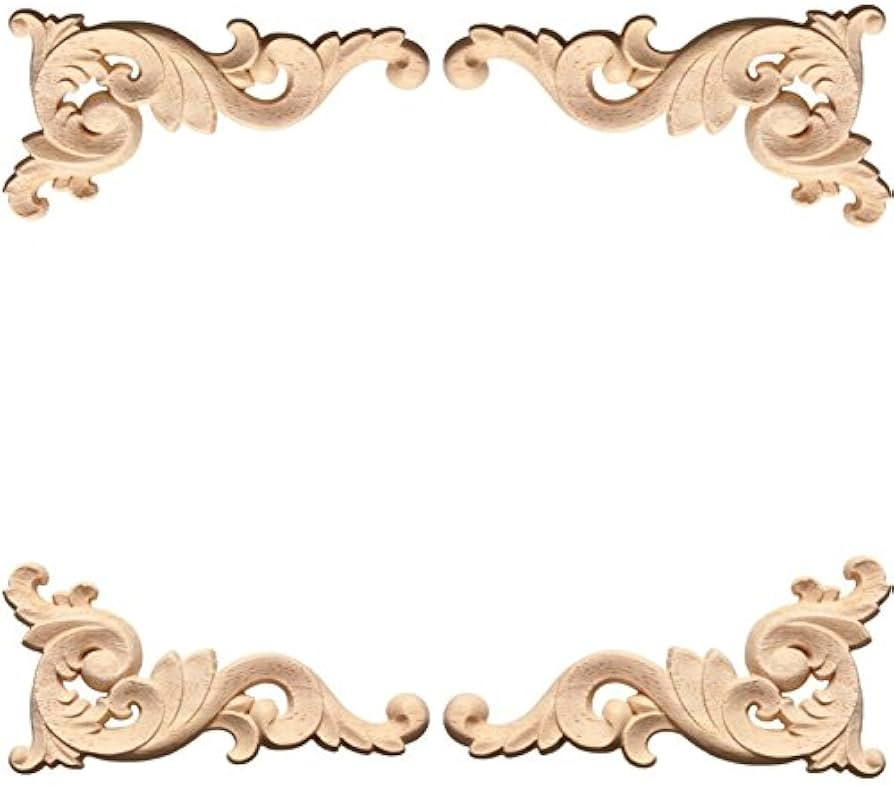 Susuntas 4pcs Wood Carved Corner Onlay Applique Woodcarving Decal Door Cabinet Frame Corner Onlay... | Amazon (US)