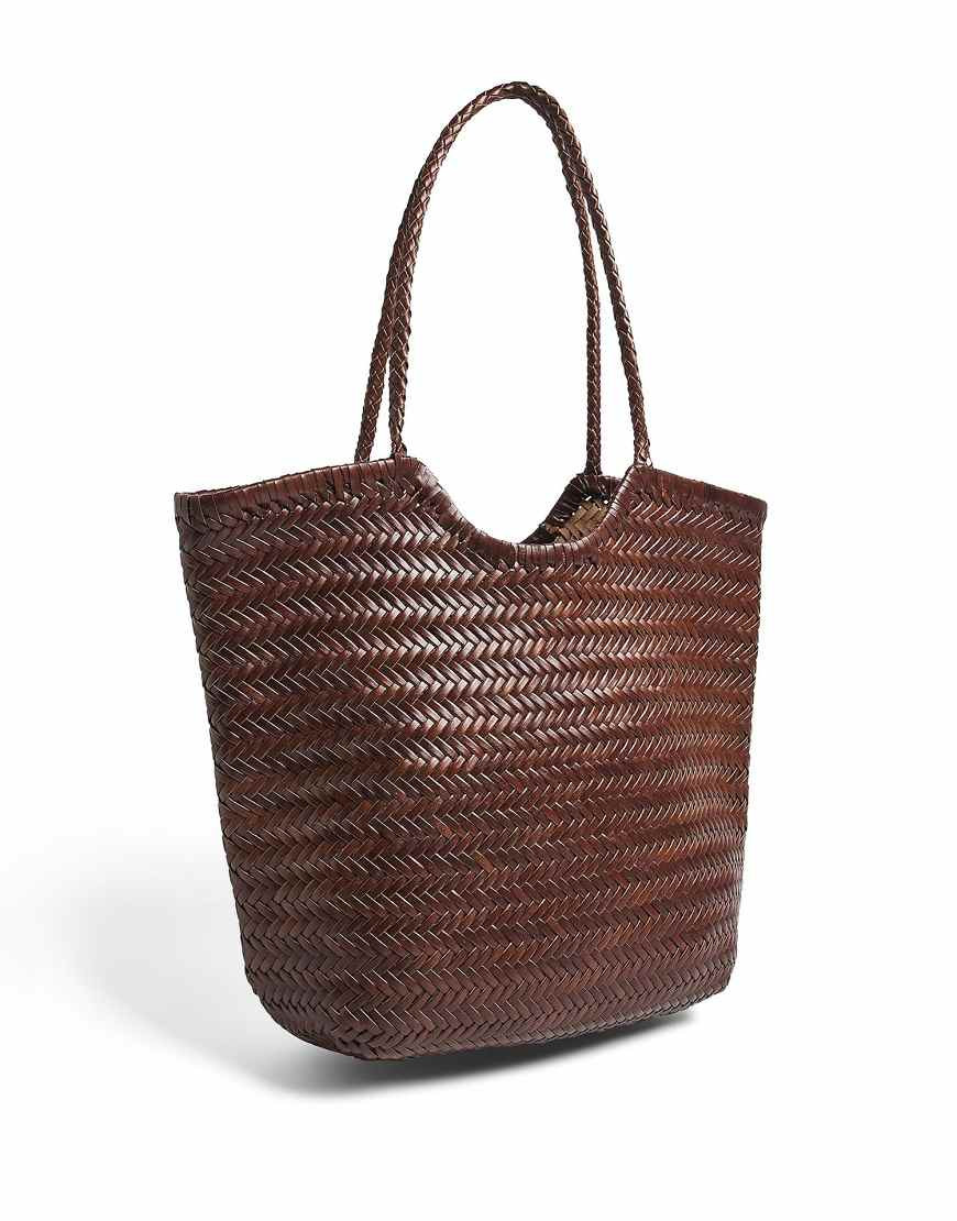 NA-KD Woven leather tote bag in brown | ASOS (Global)